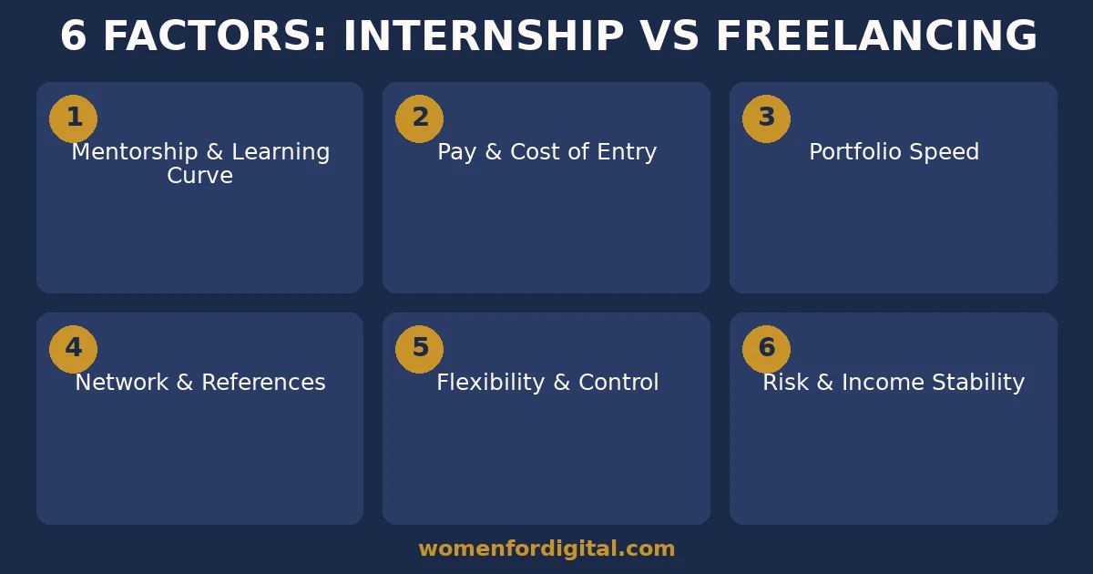 digital marketing internship vs freelancing for beginners infographic: internship vs freelancing factors digital marketing internship vs freelancing for beginners infographic: internship vs freelancing factors