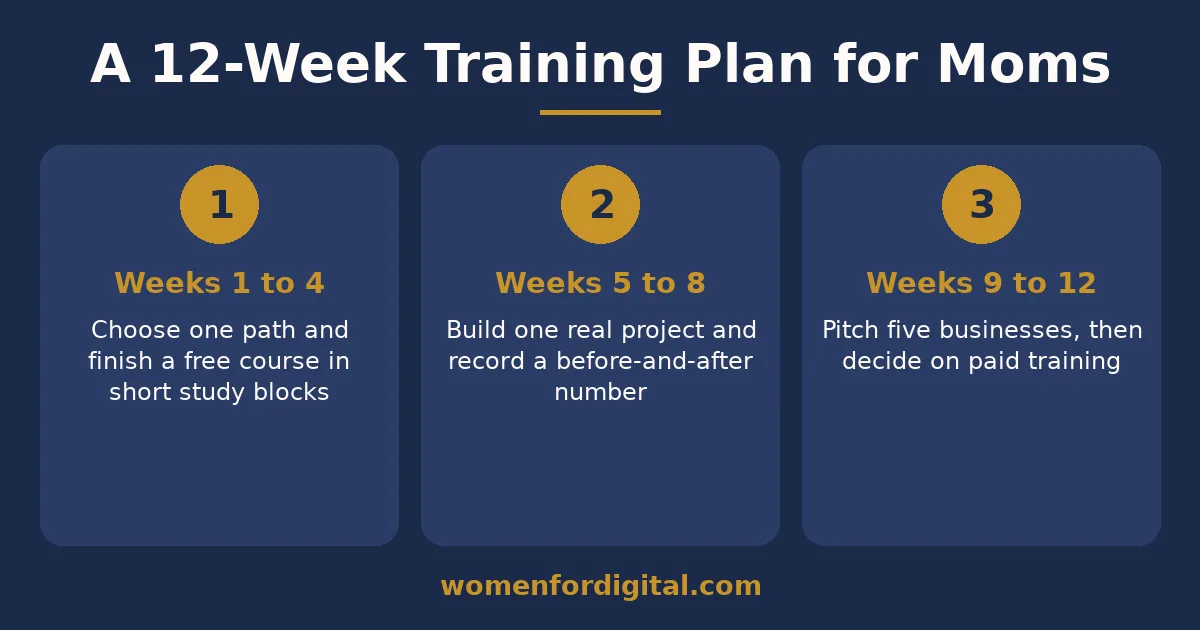Digital marketing training for stay at home moms: 12-week plan 12-week plan infographic for digital marketing training for stay at home moms